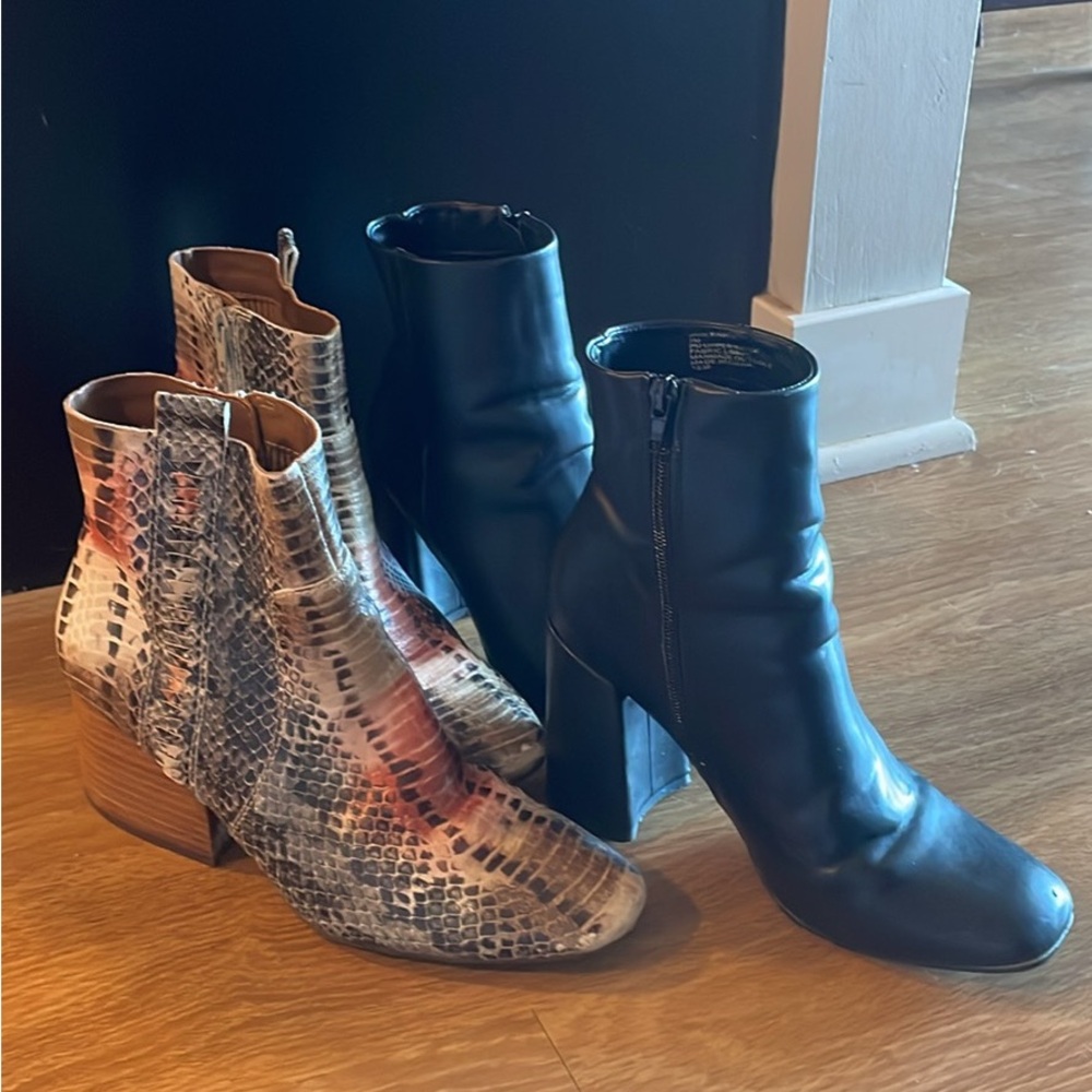 Black and Snake Print Ankle Boots